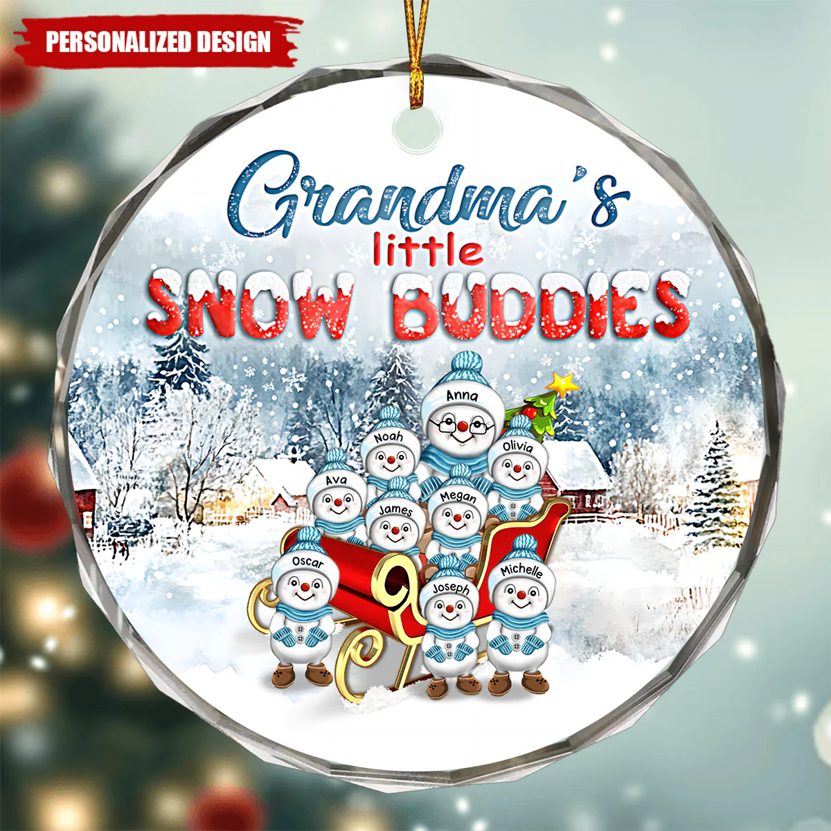 Grandma's Little Snow Buddies - Personalized Snowman Glass Christmas Ornament - Image 2