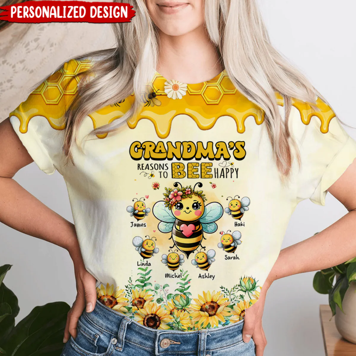 Grandma's Reasons To Bee Happy Personalized 3D T-shirt - Image 2