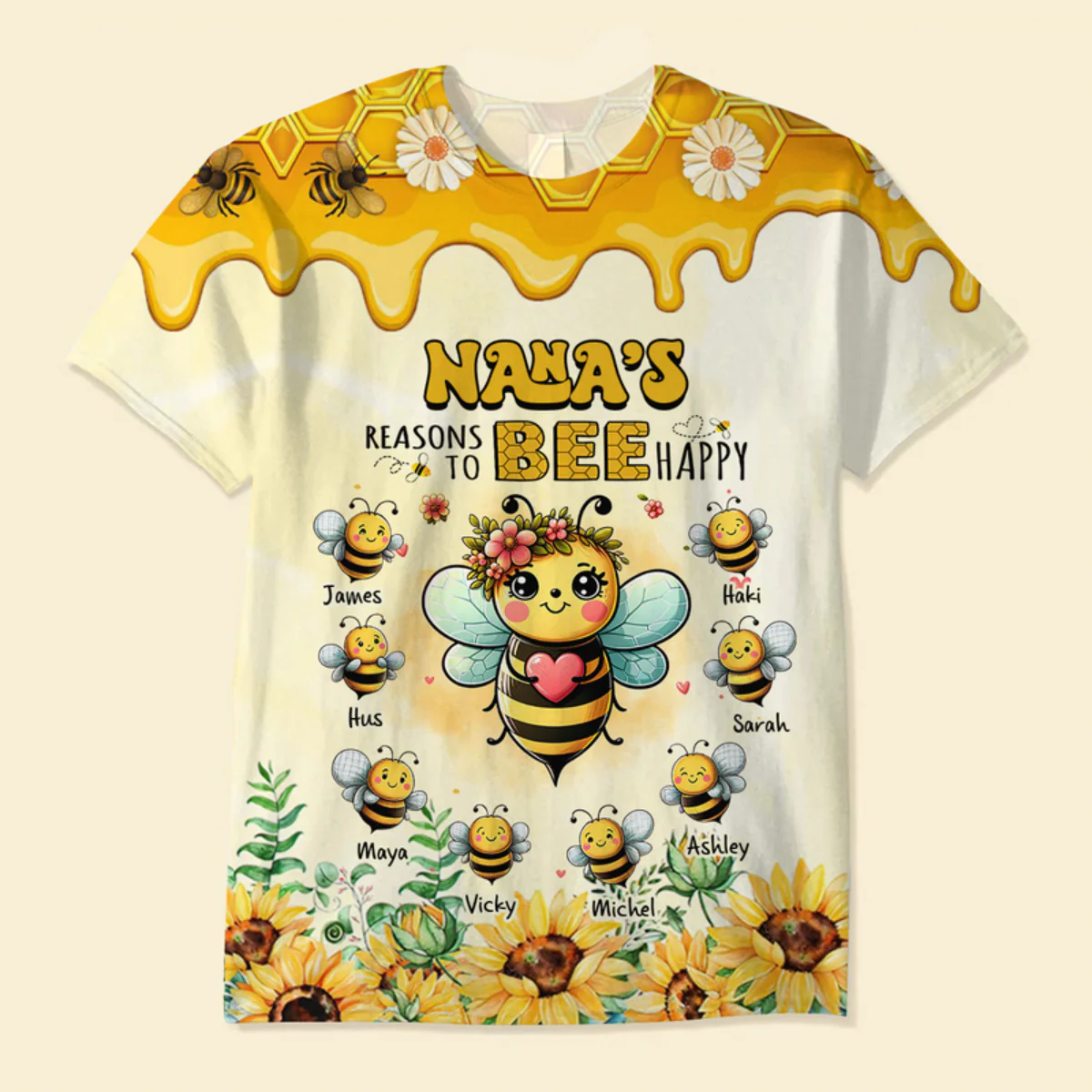 Grandma's Reasons To Bee Happy Personalized 3D T-shirt - Image 4