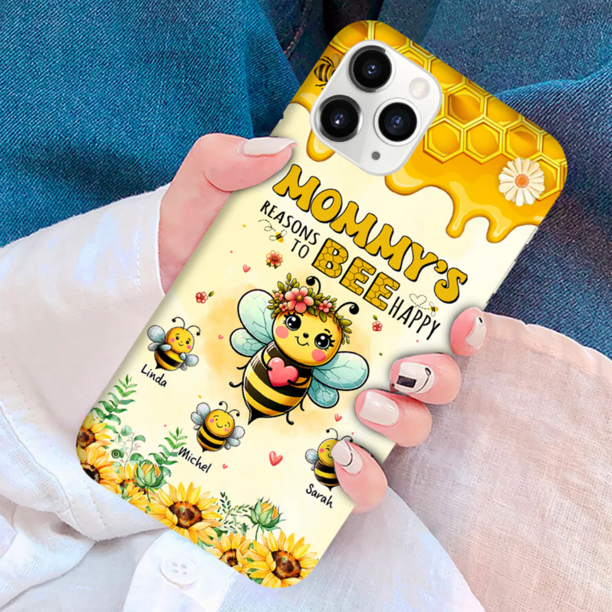 Grandma's Reasons To Bee Happy Personalized Phone Case - Image 2