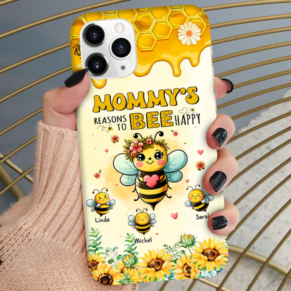 Grandma's Reasons To Bee Happy Personalized Phone Case - Image 3