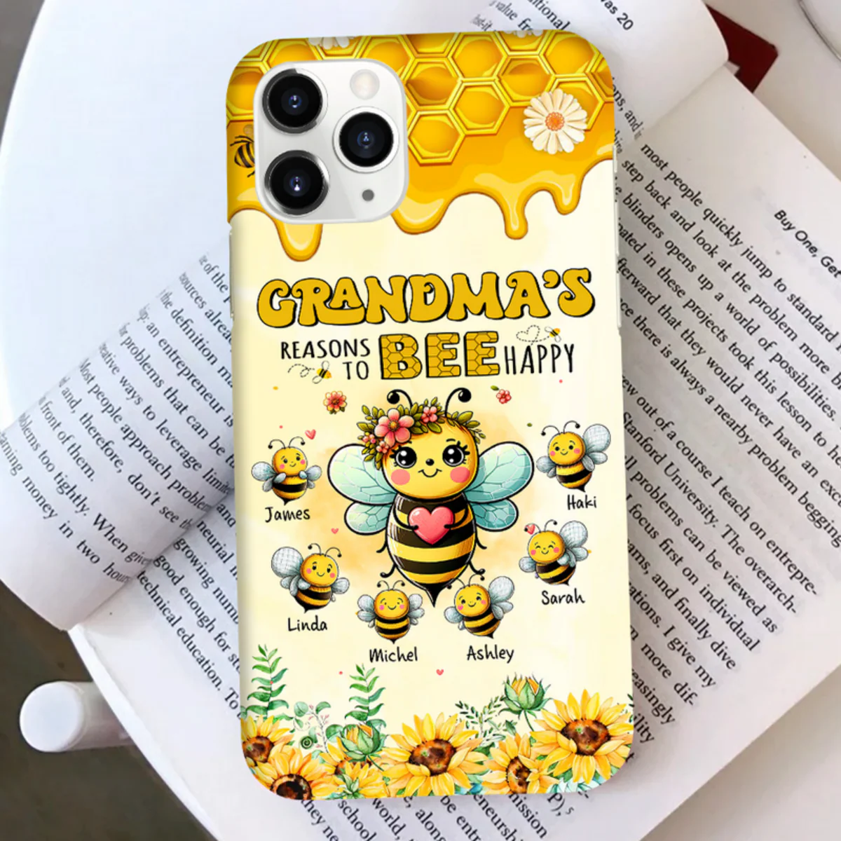 Grandma's Reasons To Bee Happy Personalized Phone Case - Image 4