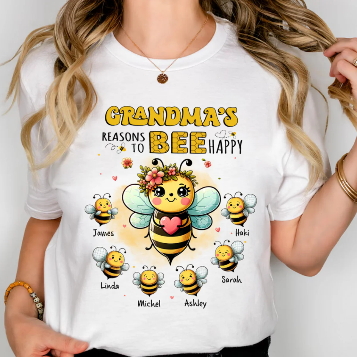 Grandma's Reasons To Bee Happy Personalized Pure Cotton T-Shirt - Image 2