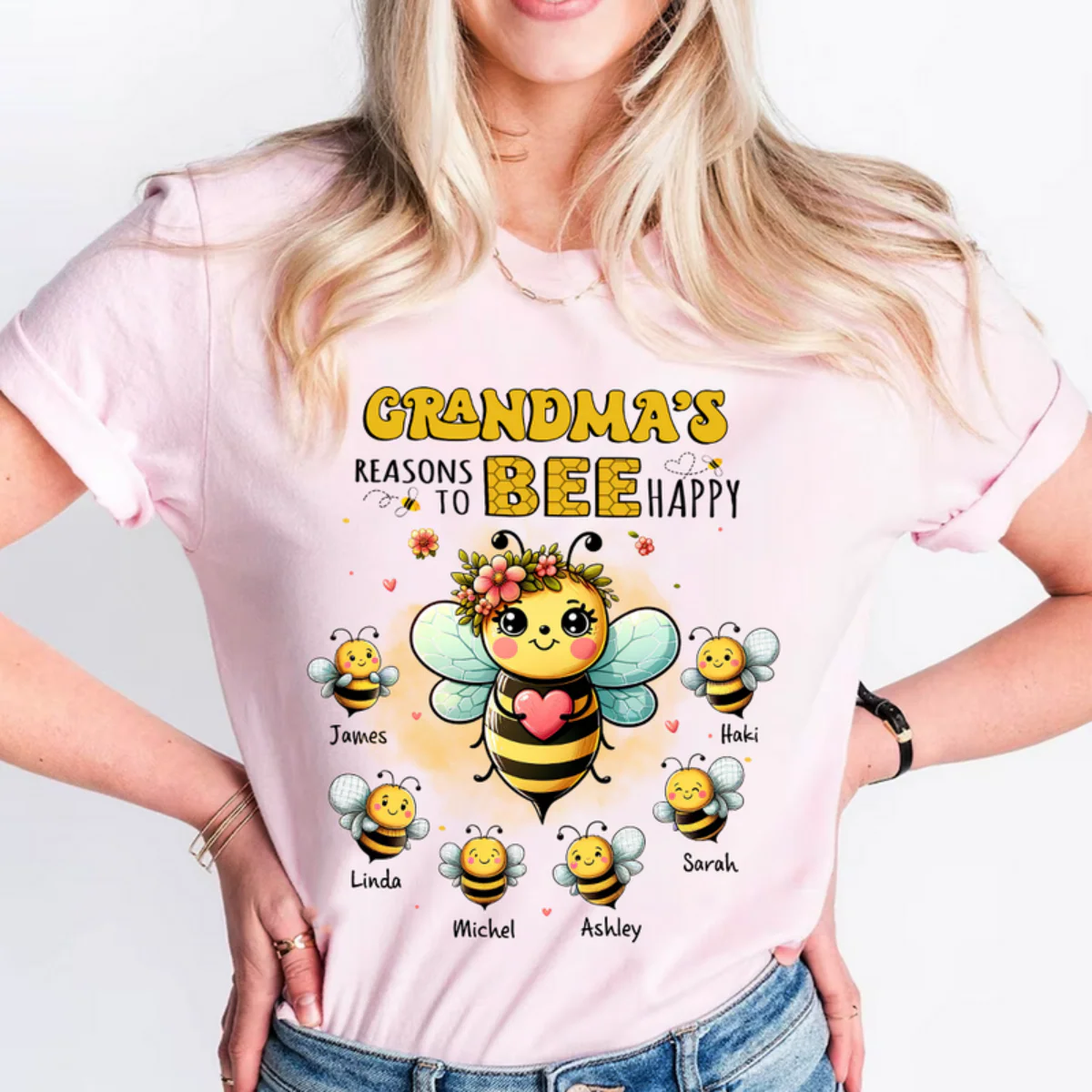 Grandma's Reasons To Bee Happy Personalized Pure Cotton T-Shirt - Image 3