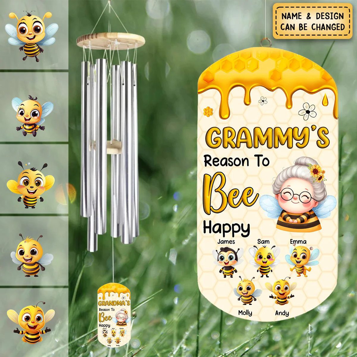 Grandma's Reasons To Bee Happy Personalized Wind Chimes - Image 3