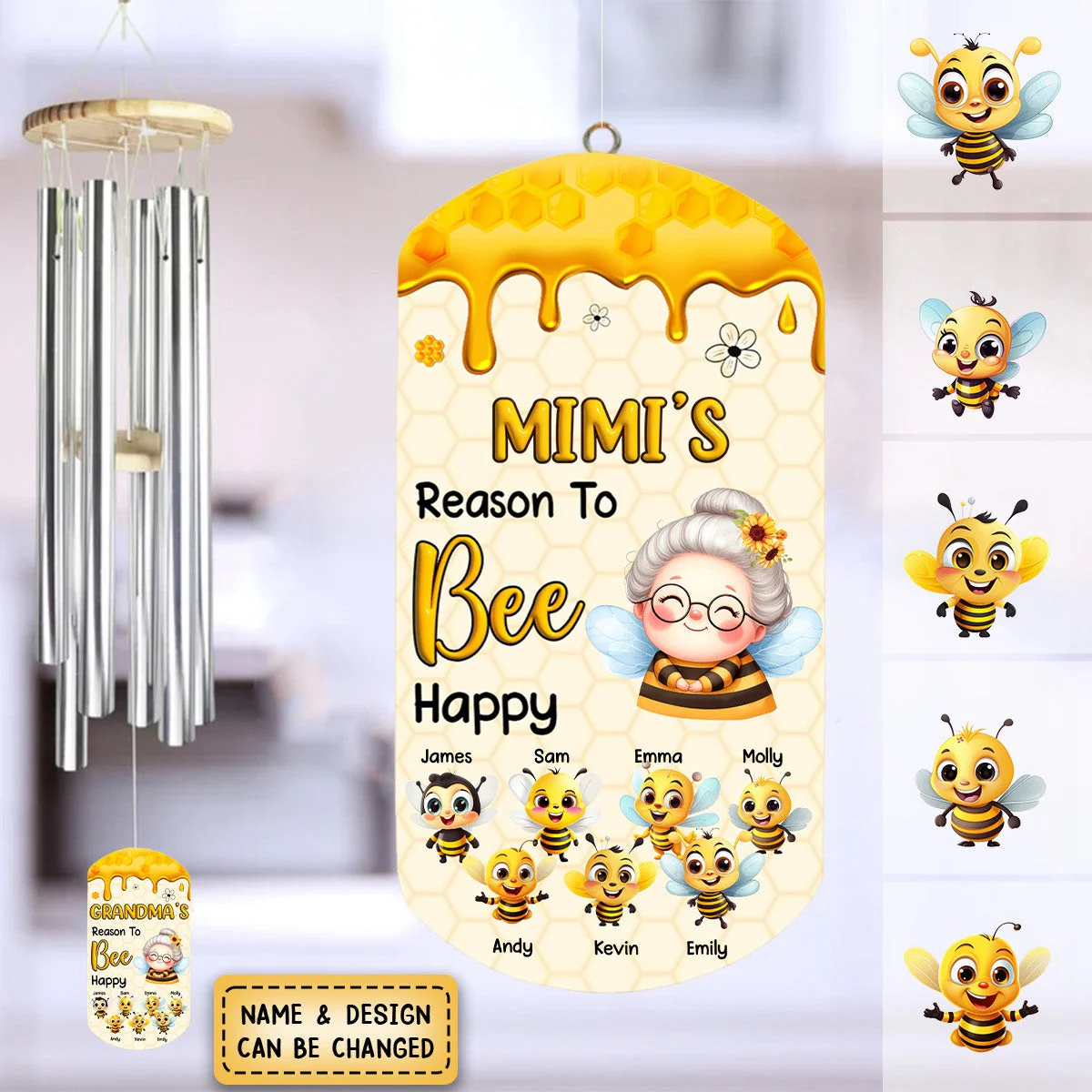 Grandma's Reasons To Bee Happy Personalized Wind Chimes - Image 4