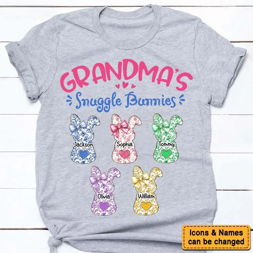 Grandmas Snuggle Bunnies Ribbon Easter Day - Personalized Pure Cotton T-Shirt - Image 10