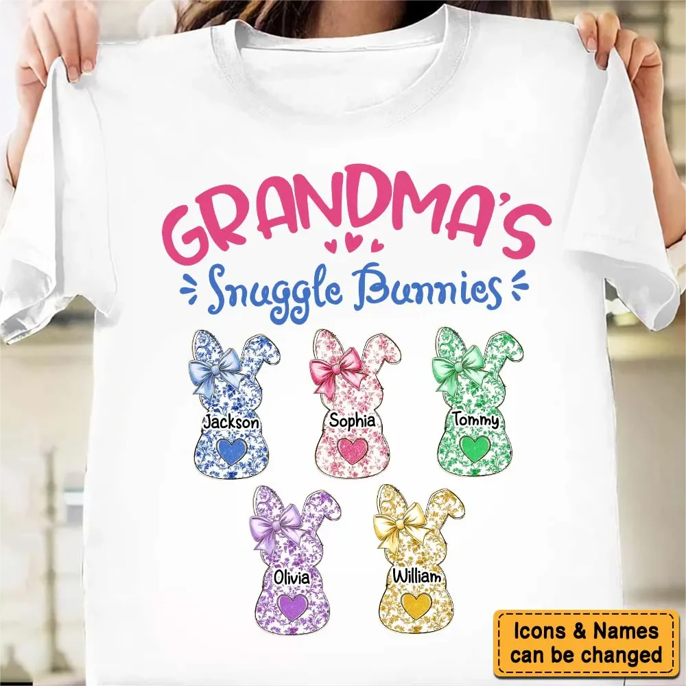 Grandmas Snuggle Bunnies Ribbon Easter Day - Personalized Pure Cotton T-Shirt - Image 7