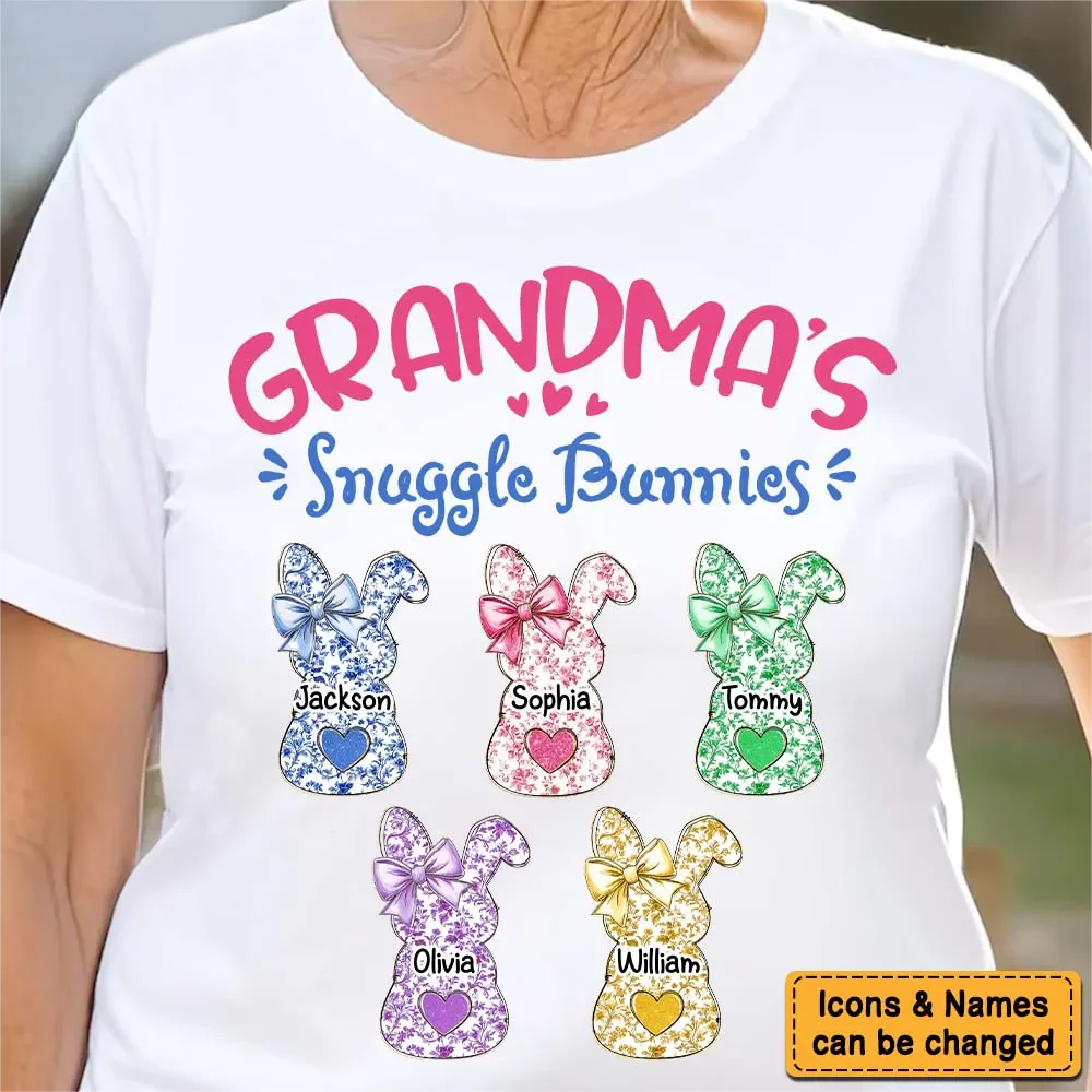 Grandmas Snuggle Bunnies Ribbon Easter Day - Personalized Pure Cotton T-Shirt - Image 8