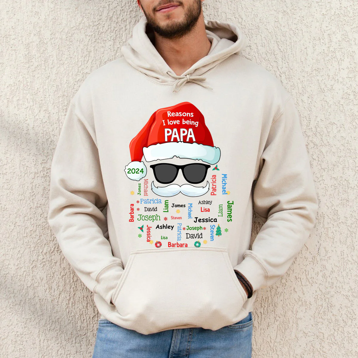 Grandpa Claus Name Word Art Personalized Christmas Hoodie - Image 2
