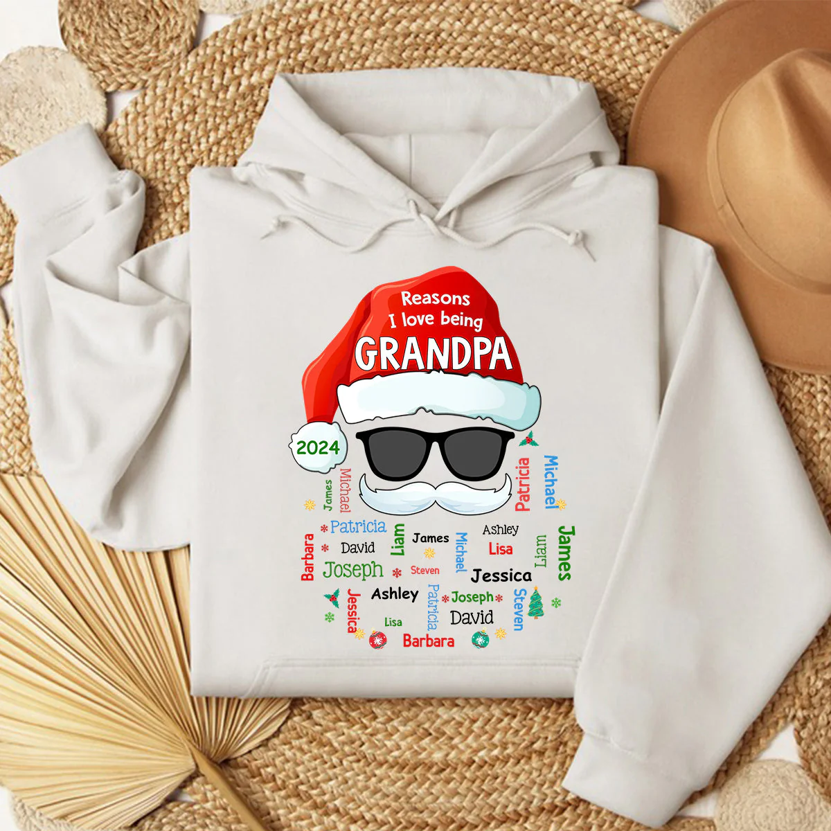 Grandpa Claus Name Word Art Personalized Christmas Hoodie - Image 3