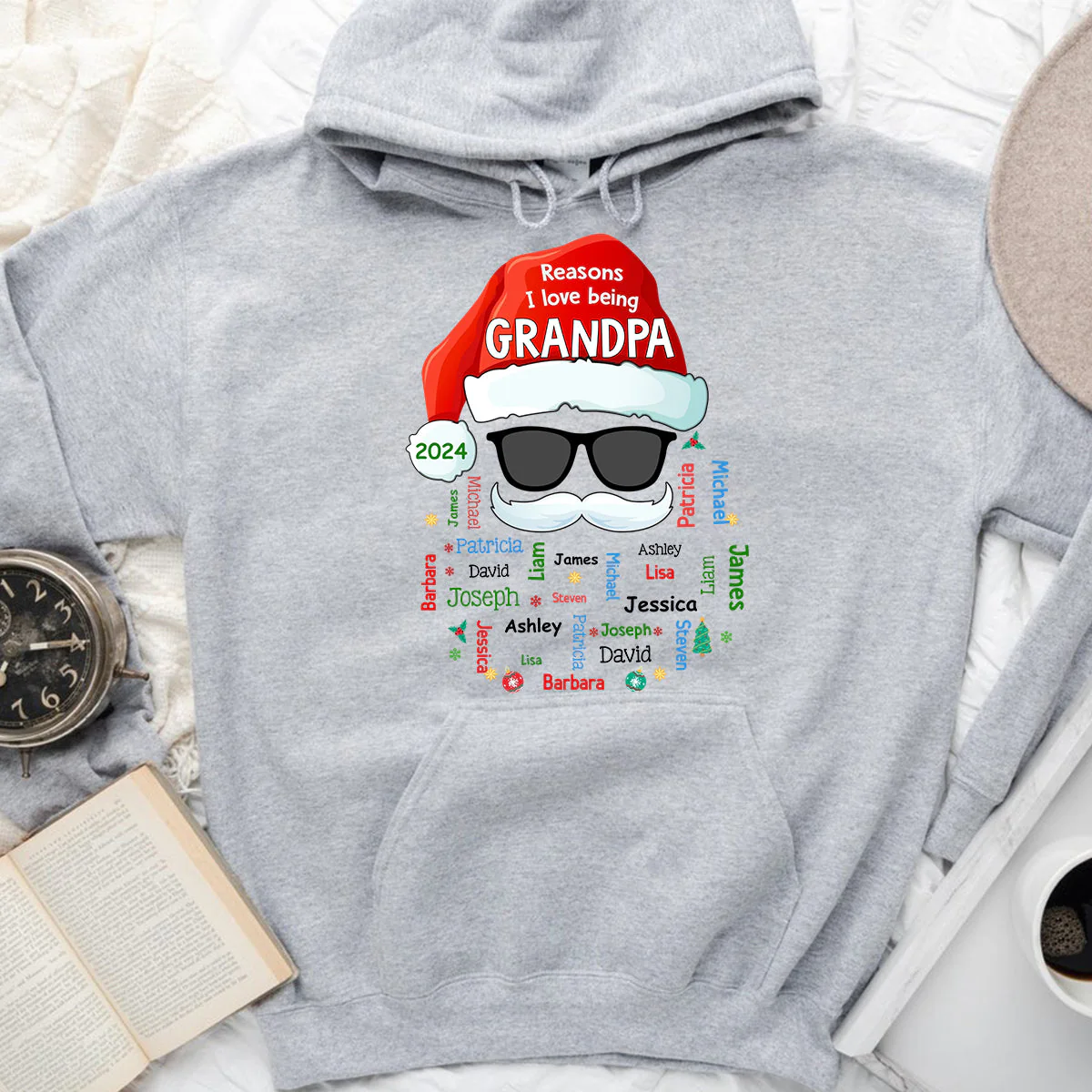 Grandpa Claus Name Word Art Personalized Christmas Hoodie - Image 4