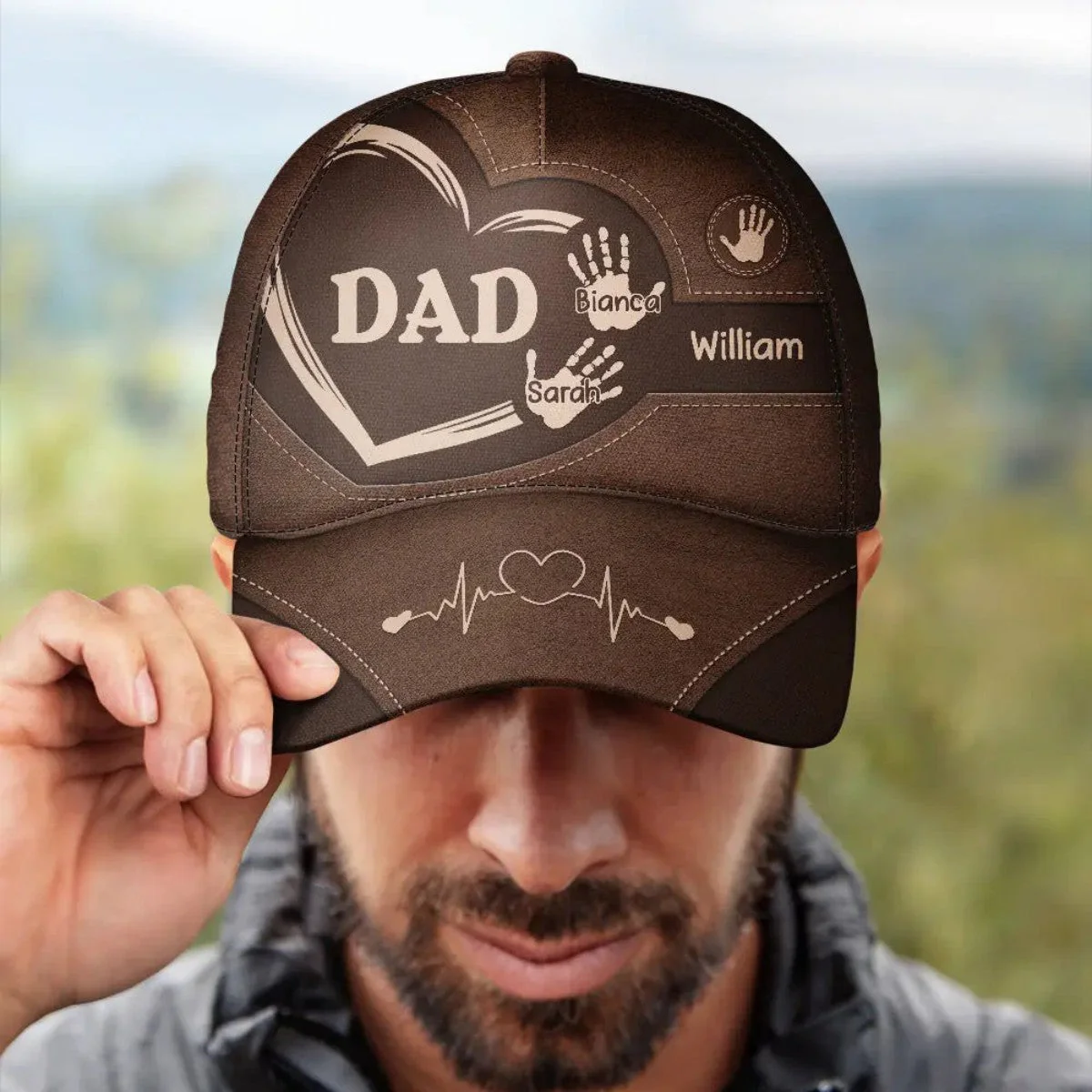 Grandpa Dad Kids Handprints - Personalized Classic Cap - Image 2
