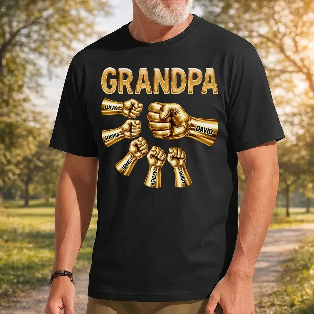 Grandpa Dad Strong Fist Bump Personalized T-Shirt Gift for Dad - Image 2