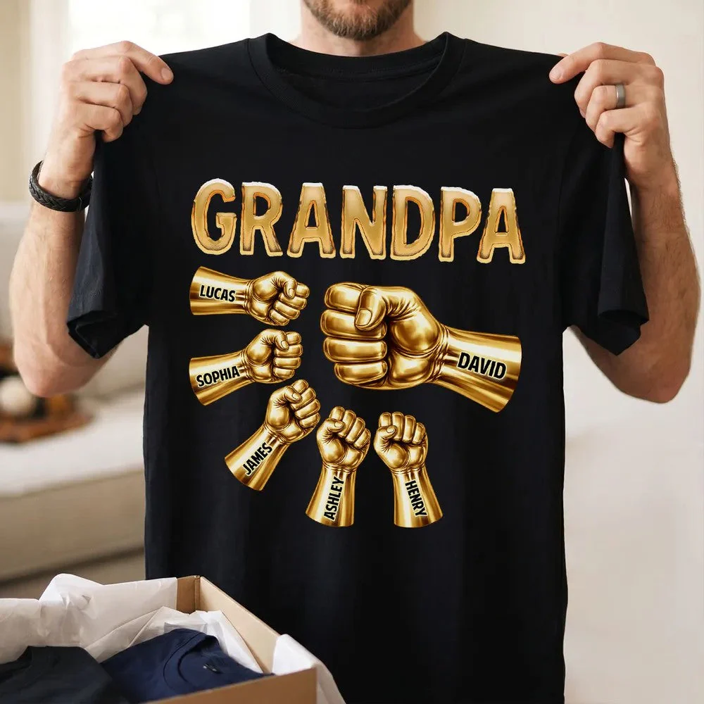 Grandpa Dad Strong Fist Bump Personalized T-Shirt Gift for Dad - Image 3