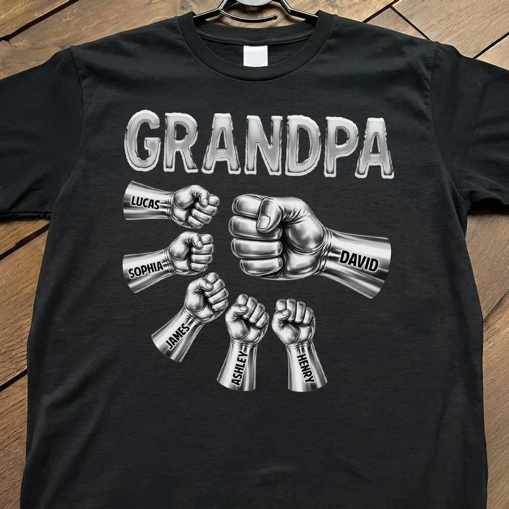 Grandpa Dad Strong Fist Bump Personalized T-Shirt Gift for Dad - Image 4