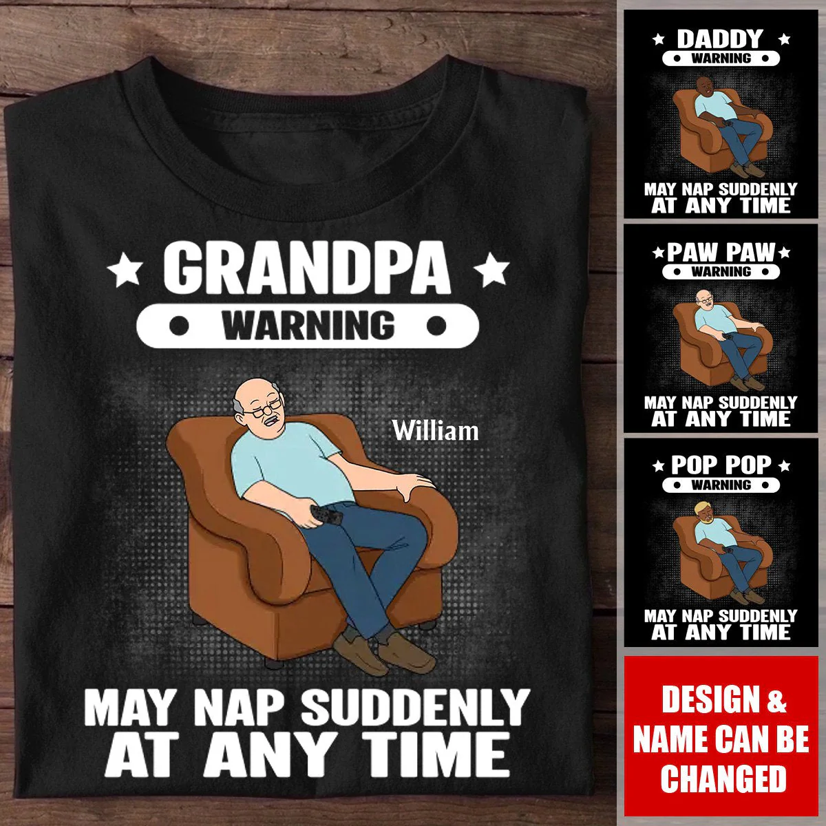 Grandpa/Dad Warning May Nap Suddenly At Any Time Personalized Pure Cotton T-Shirt - Image 2