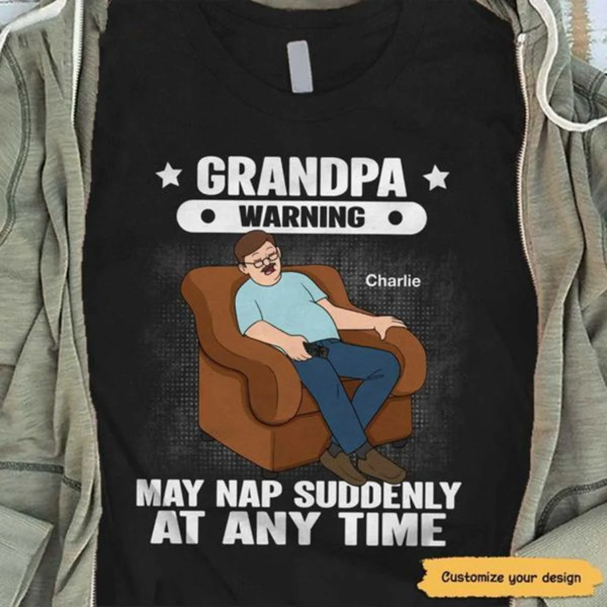 Grandpa/Dad Warning May Nap Suddenly At Any Time Personalized Pure Cotton T-Shirt - Image 4