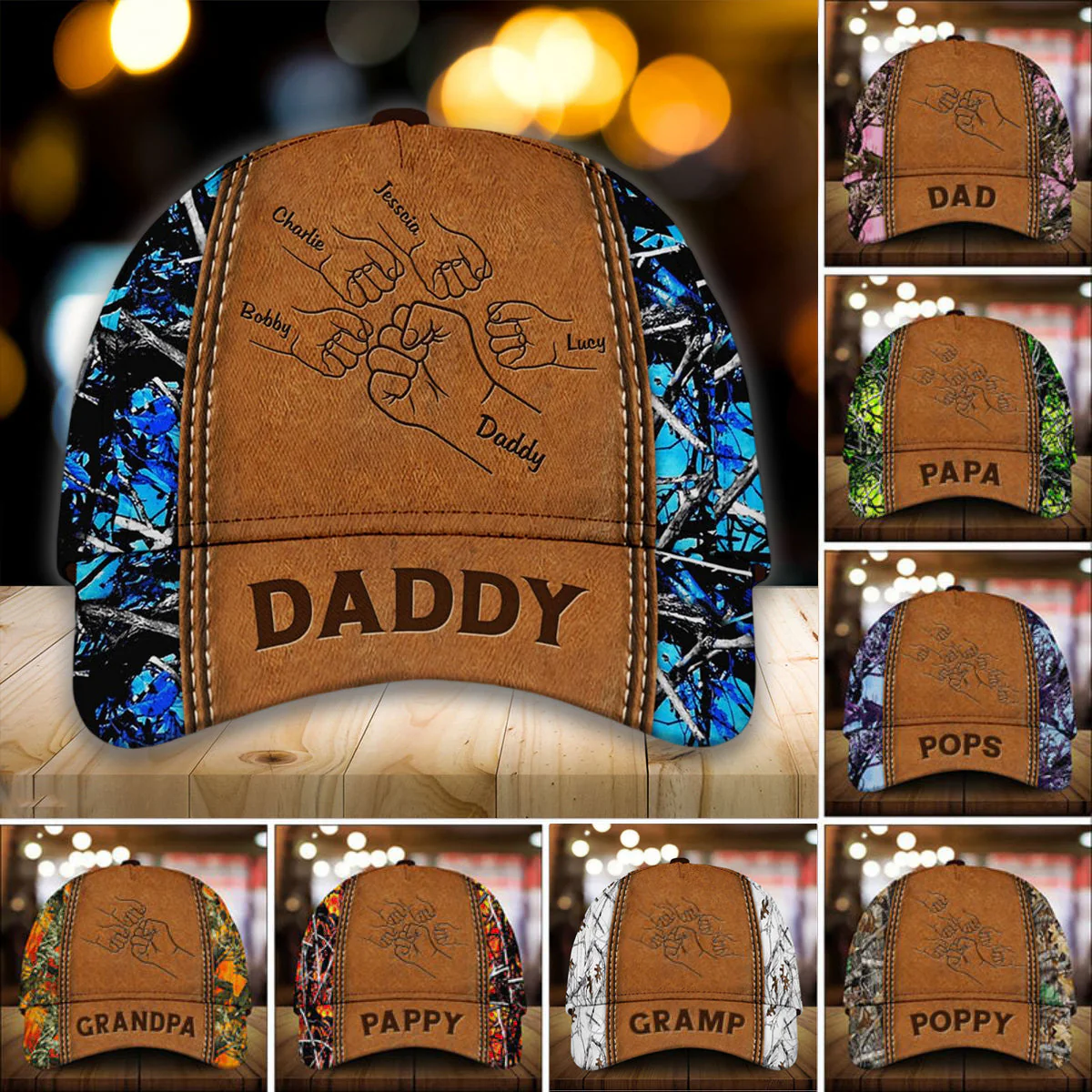Grandpa Papa Daddy Fist Bump Fathers Day Family Personalized Cap - Image 2