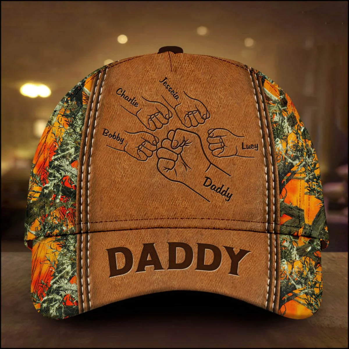 Grandpa Papa Daddy Fist Bump Fathers Day Family Personalized Cap - Image 3