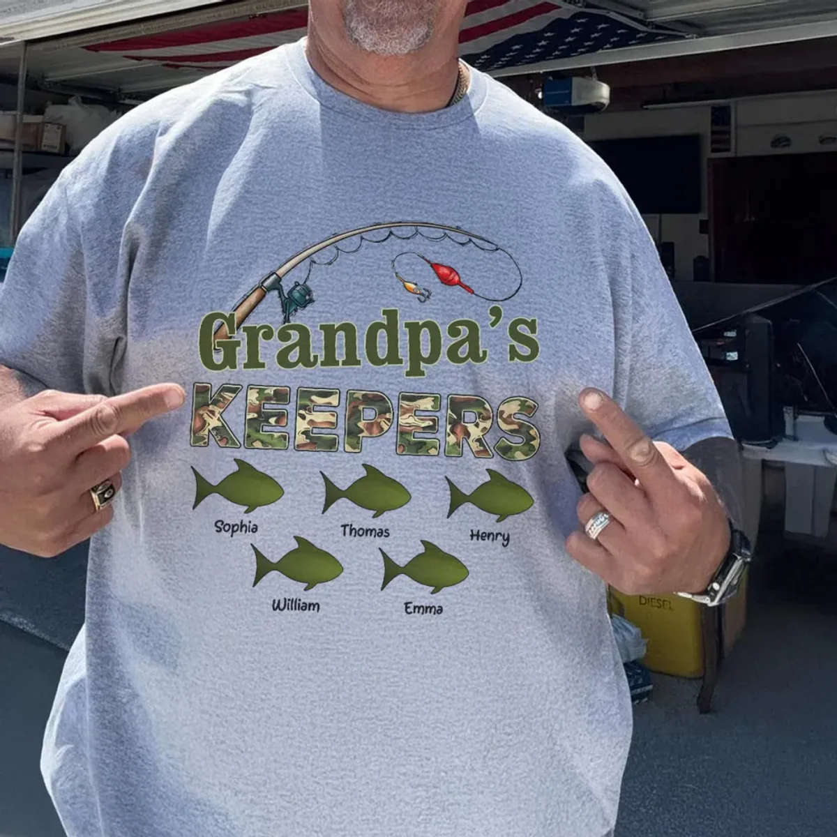 Grandpa‘s Keepers Camouflage Pattern Fishing Personalized Pure Cotton T-Shirt - Image 3