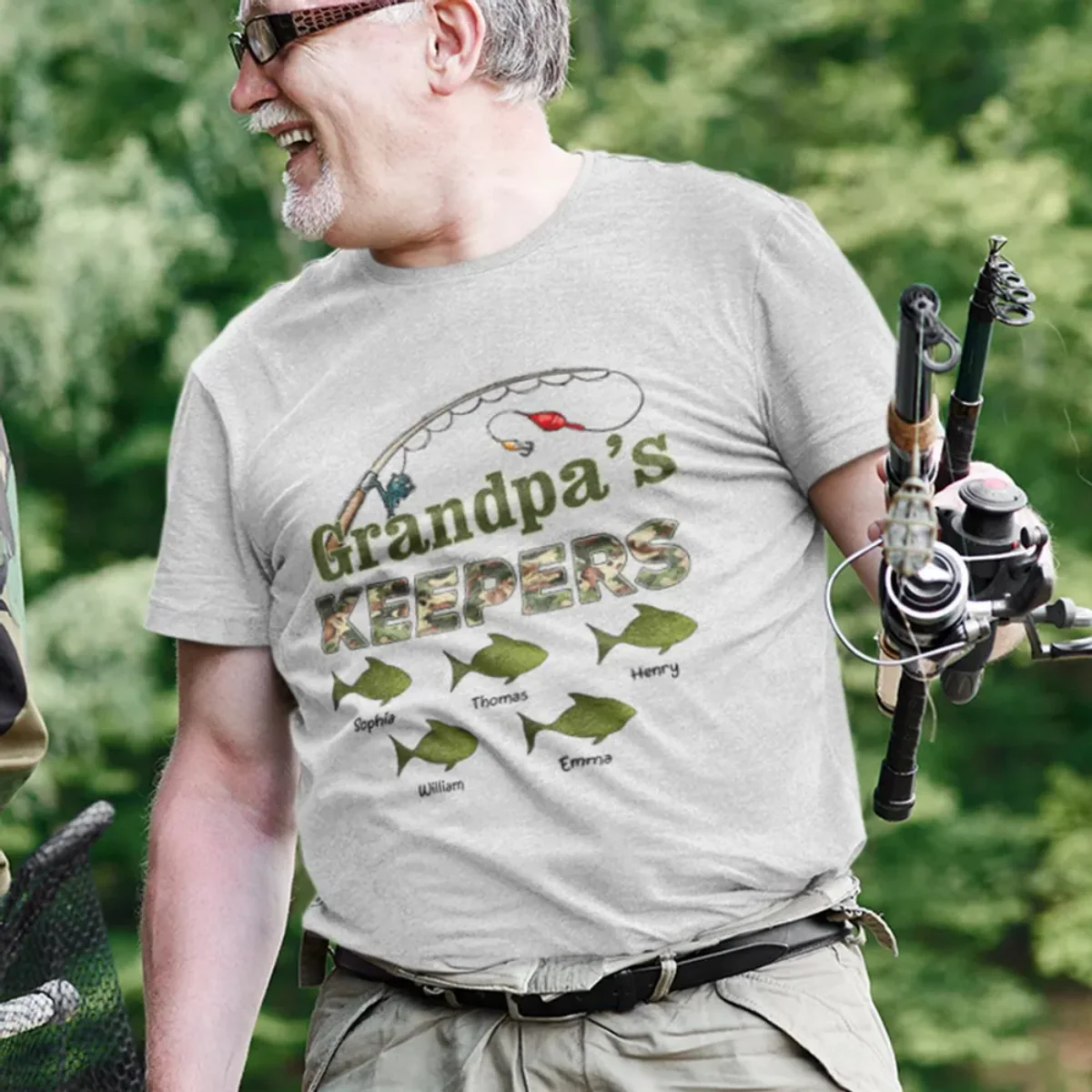 Grandpa‘s Keepers Camouflage Pattern Fishing Personalized Pure Cotton T-Shirt - Image 5