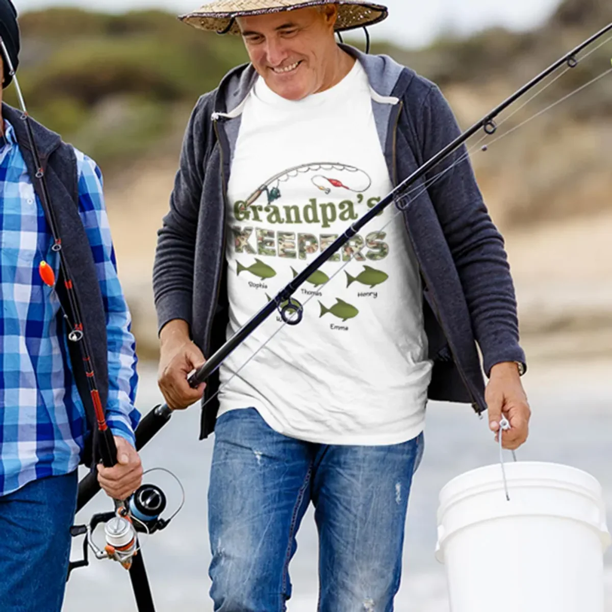 Grandpa‘s Keepers Camouflage Pattern Fishing Personalized Pure Cotton T-Shirt - Image 6
