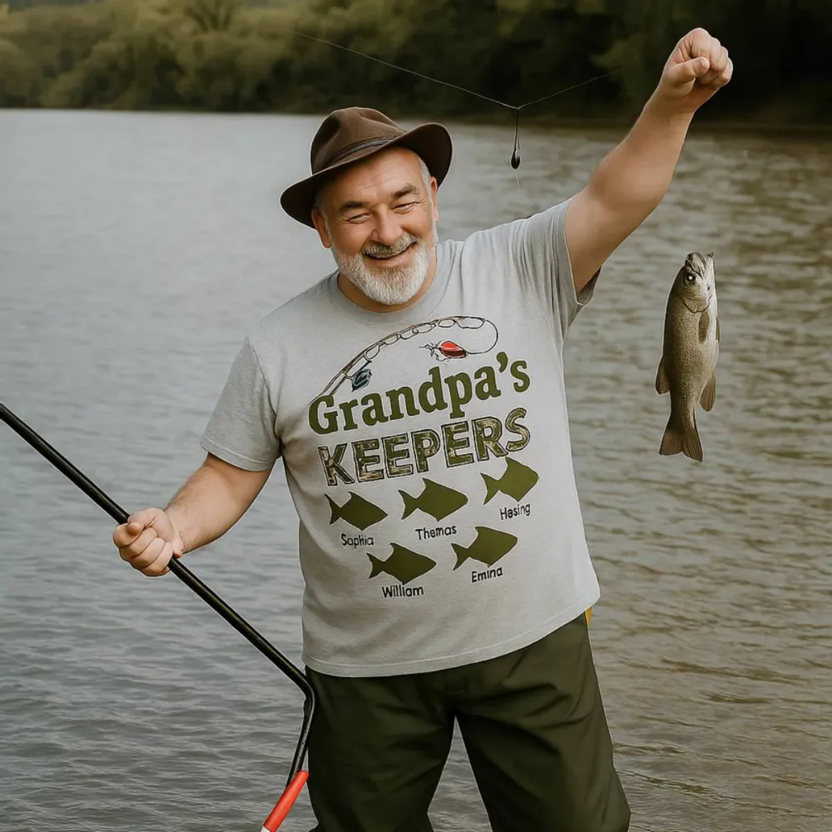 Grandpa‘s Keepers Camouflage Pattern Fishing Personalized Pure Cotton T-Shirt - Image 7