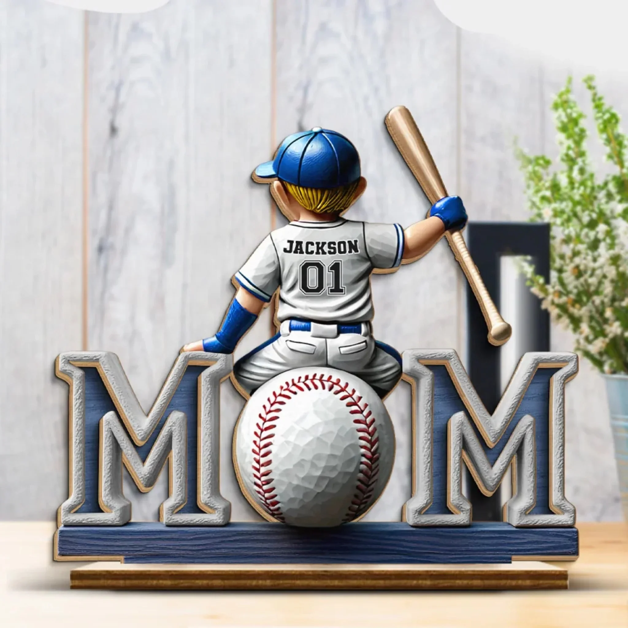 Great Players Are Raised By Even Greater Moms - Personalized Shaped 2-Layered Wooden Plaque With Flat Stand - Image 3