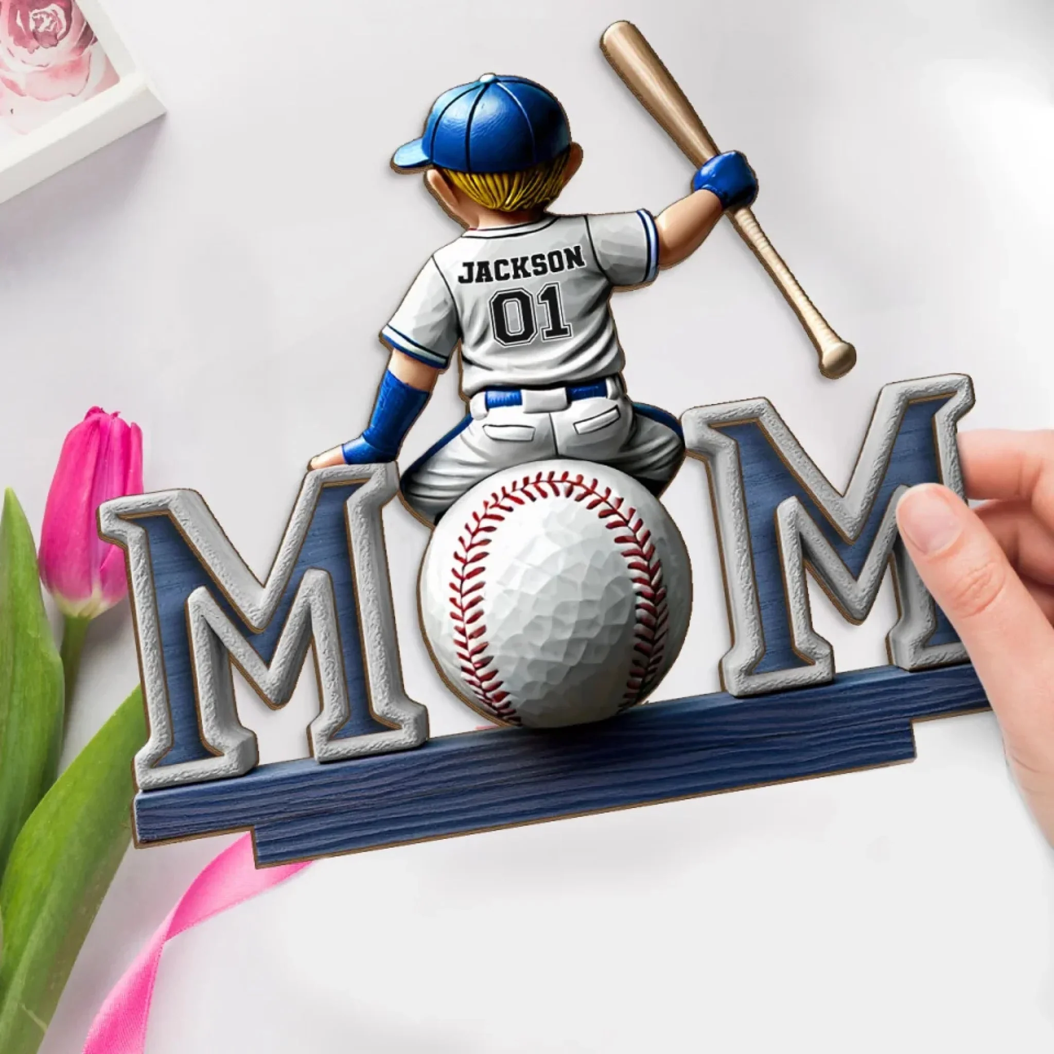 Great Players Are Raised By Even Greater Moms - Personalized Shaped 2-Layered Wooden Plaque With Flat Stand - Image 4