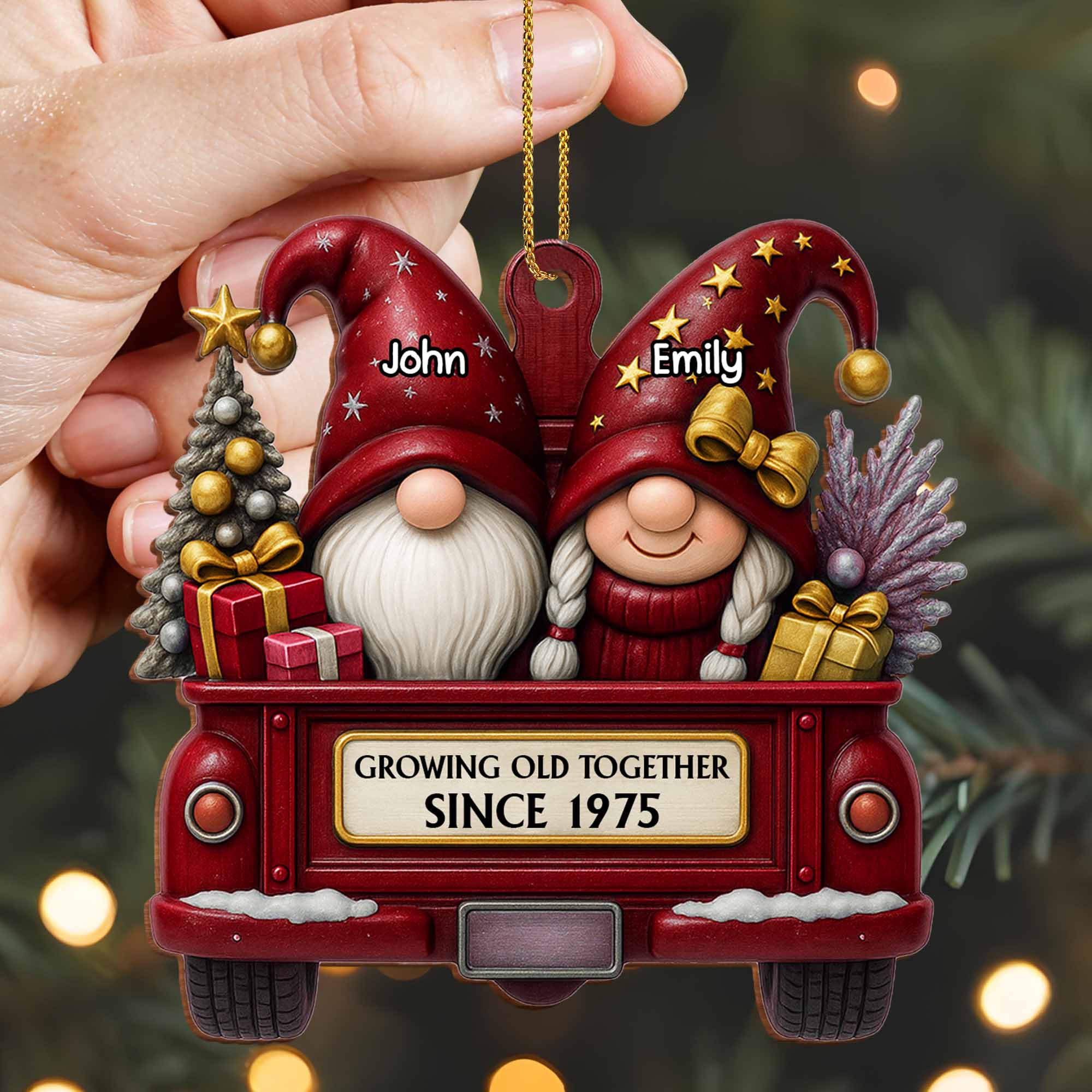 Growing Old Together, Christmas Red Truck Couples, Personalized Wood Ornament, Gift for Parents - Image 3