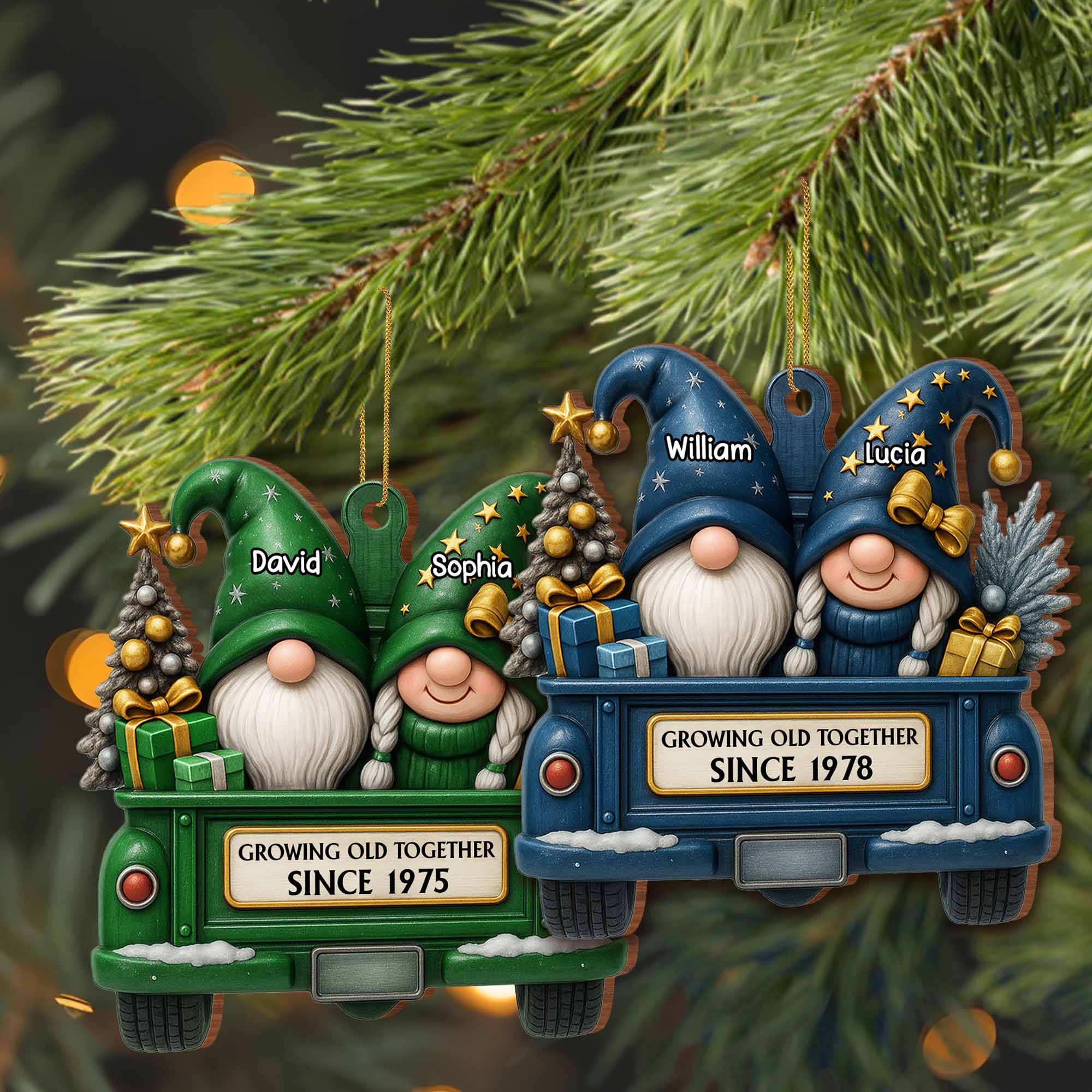 Growing Old Together, Christmas Red Truck Couples, Personalized Wood Ornament, Gift for Parents - Image 5