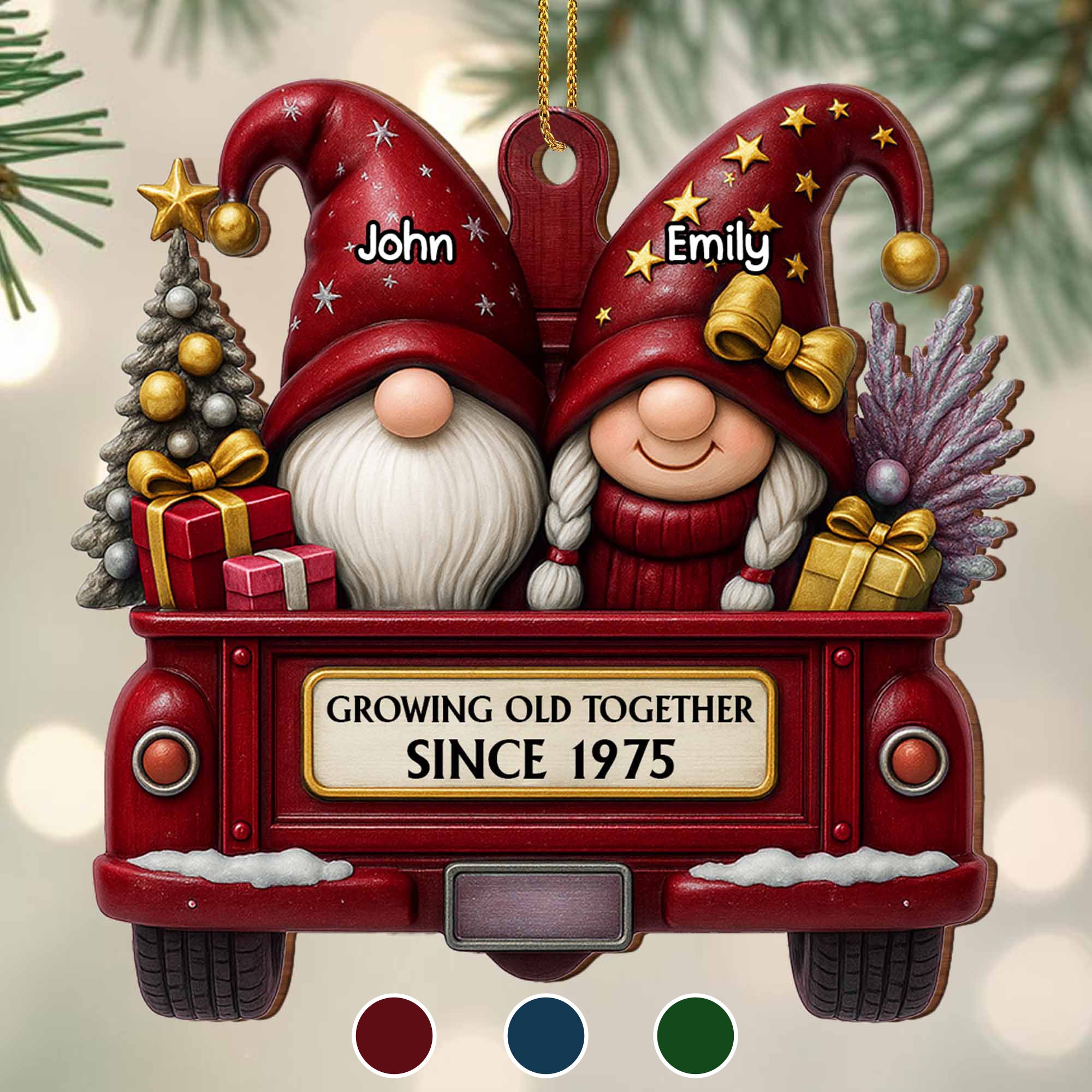 Growing Old Together, Christmas Red Truck Couples, Personalized Wood Ornament, Gift for Parents - Image 7