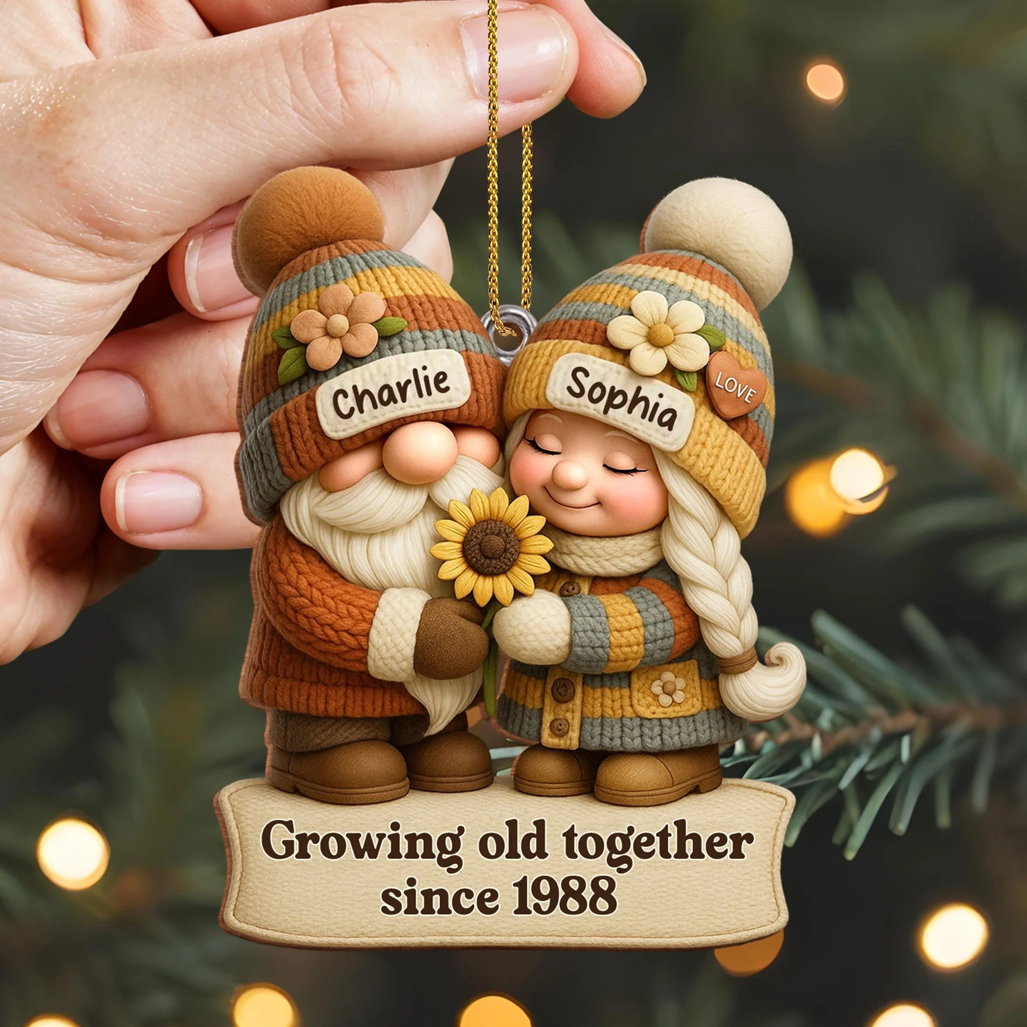 Growing Old Together Couple Ornament, Personalized Wood Ornament - Image 4