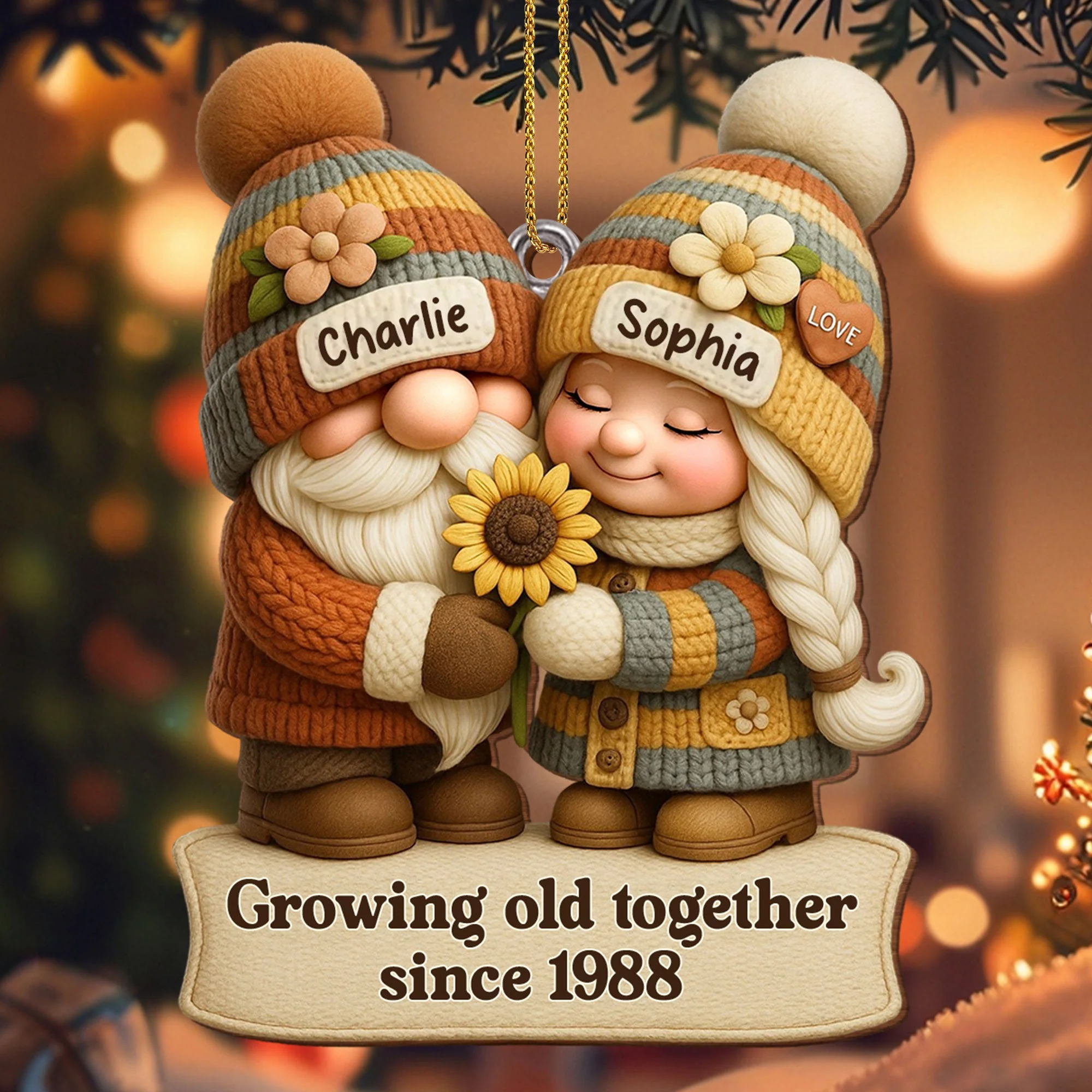 Growing Old Together Couple - Personalized Wood Ornament Gift For Couples - Image 2