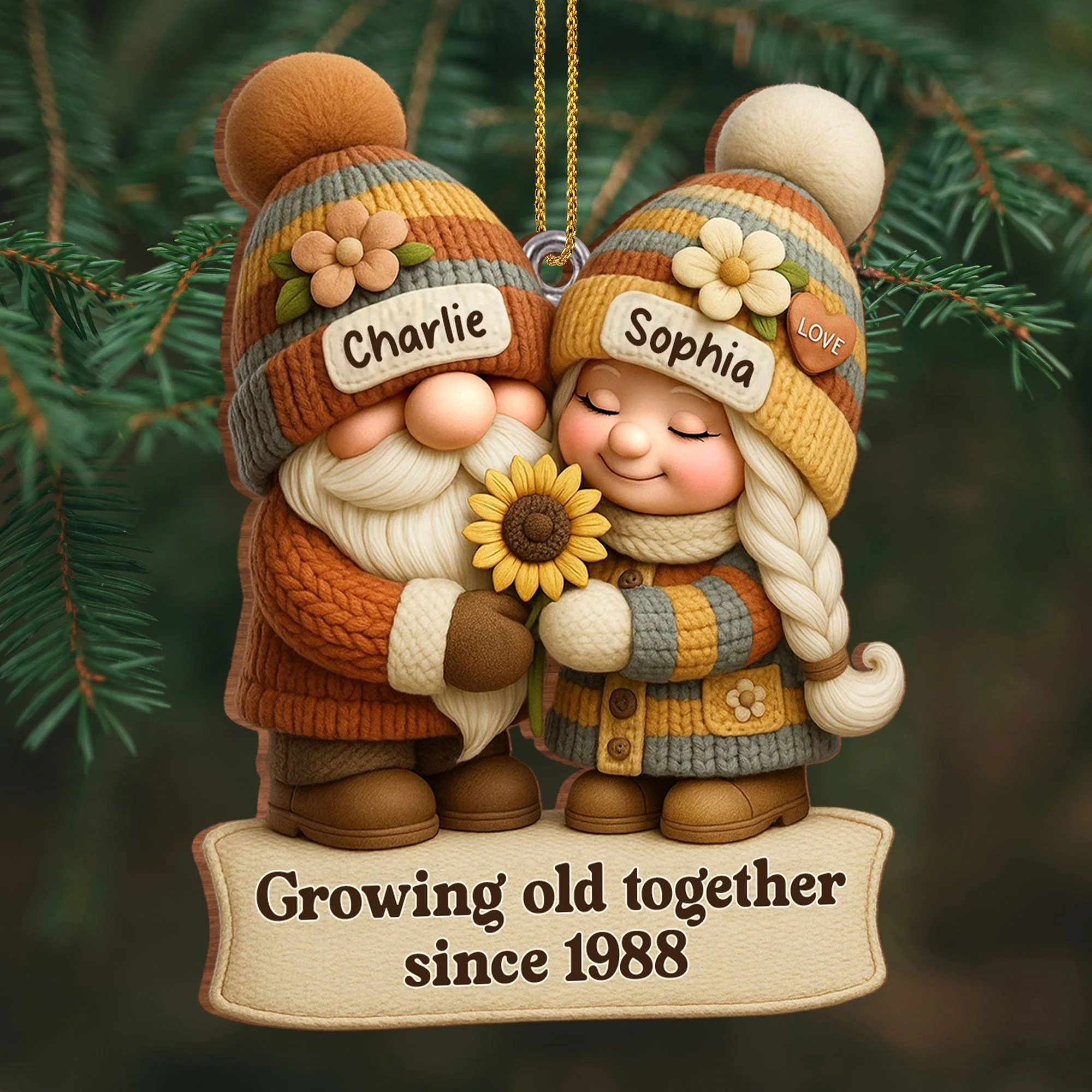 Growing Old Together Couple - Personalized Wood Ornament Gift For Couples - Image 3