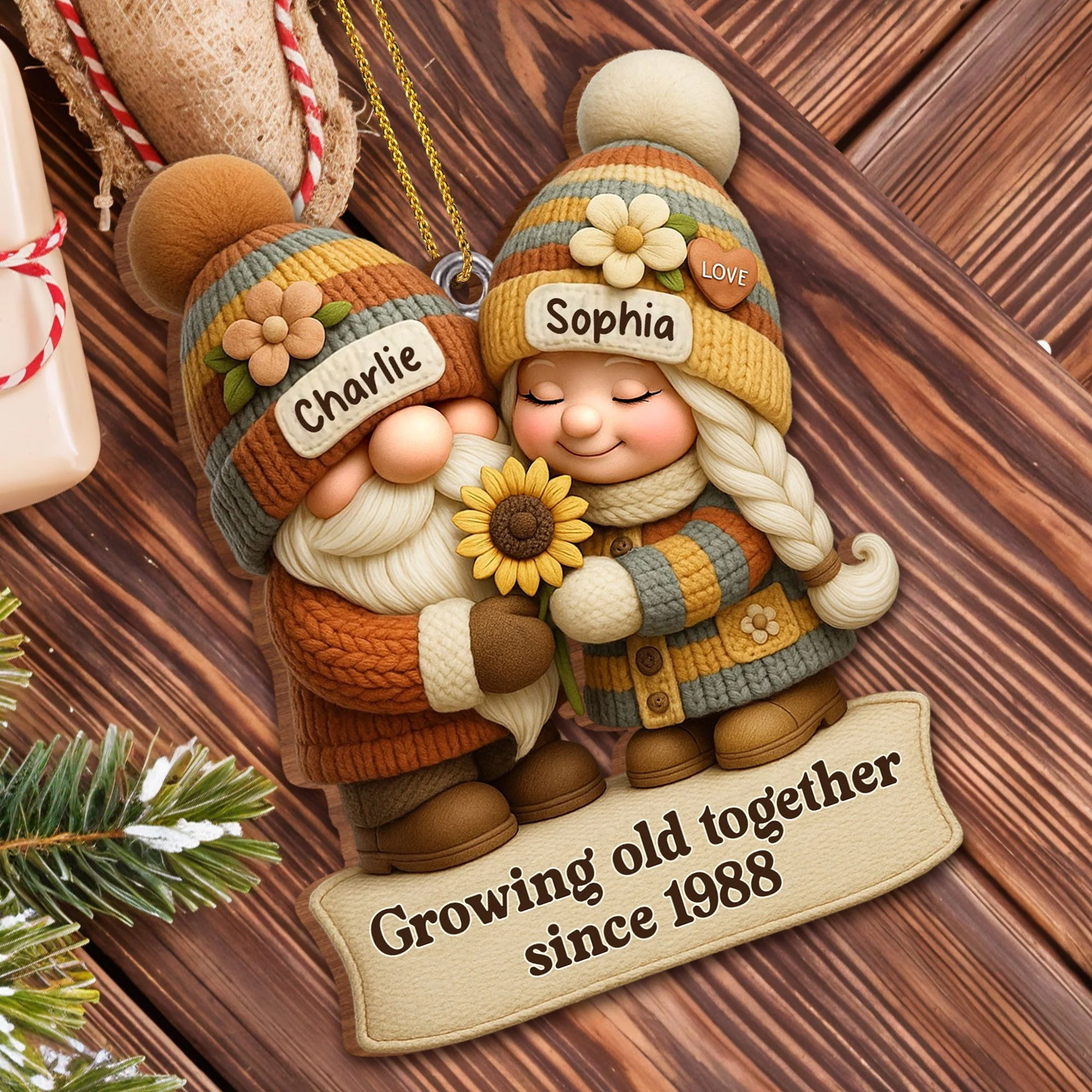 Growing Old Together Couple - Personalized Wood Ornament Gift For Couples - Image 5