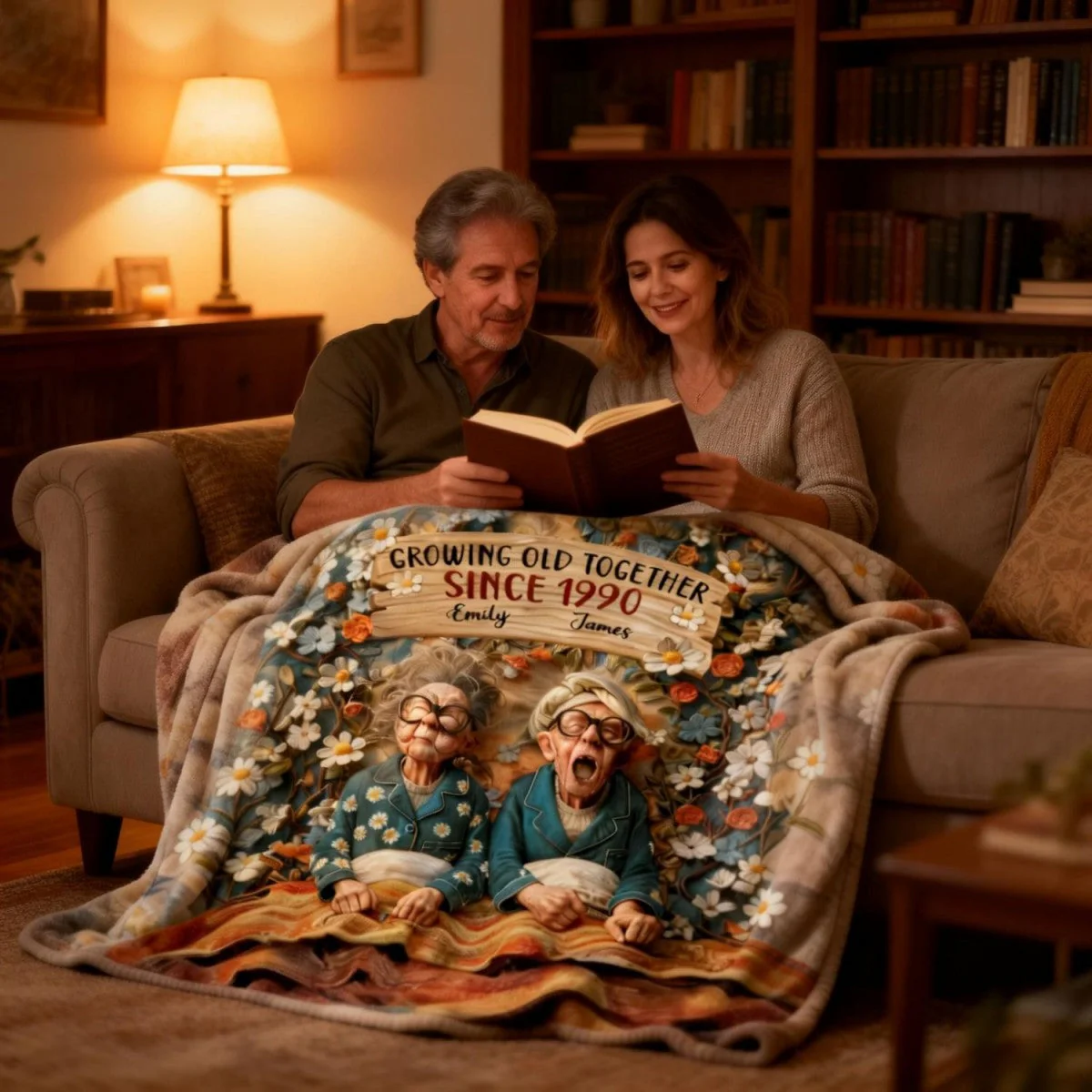Growing Old Together, Elderly Couple And Flowers, Personalized Blanket, Gift For Couples And Grandparents - Image 4