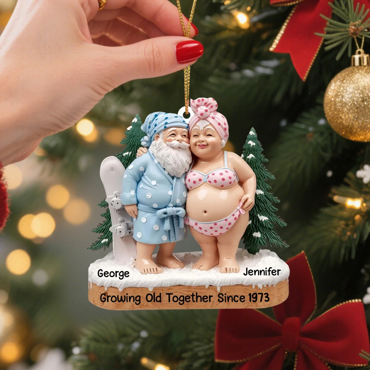 Growing Old Together, Elderly Couple In Beach Clothes, Personalized Ornament Gift For Couples - Image 2