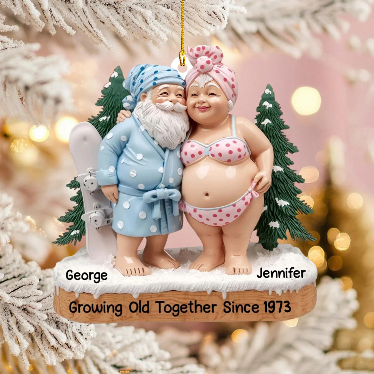 Growing Old Together, Elderly Couple In Beach Clothes, Personalized Ornament Gift For Couples - Image 3