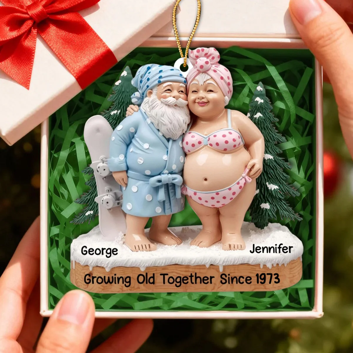 Growing Old Together, Elderly Couple In Beach Clothes, Personalized Ornament Gift For Couples - Image 4