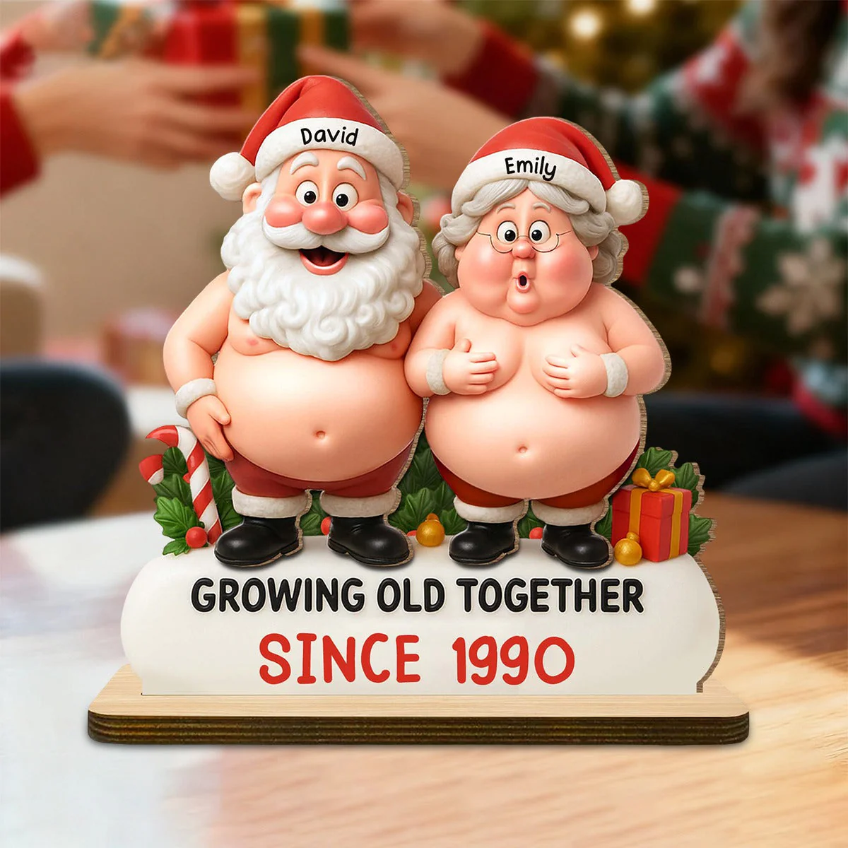 Growing Old Together Santa And Mrs Claus Figurine, Wood Plaque, Gift For Couples - Image 2