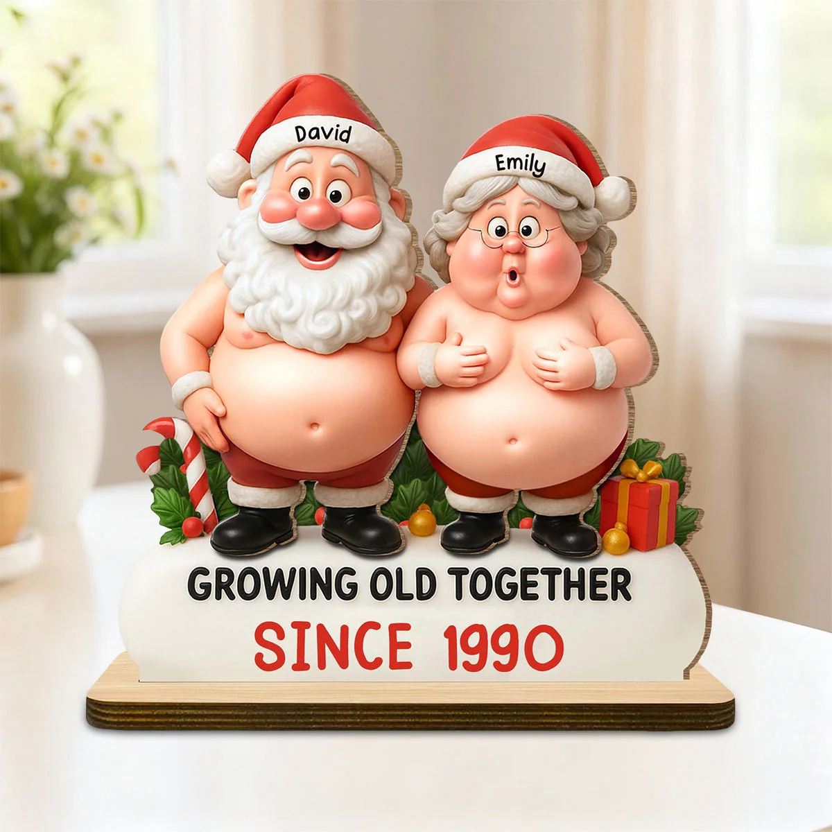 Growing Old Together Santa And Mrs Claus Figurine, Wood Plaque, Gift For Couples - Image 3