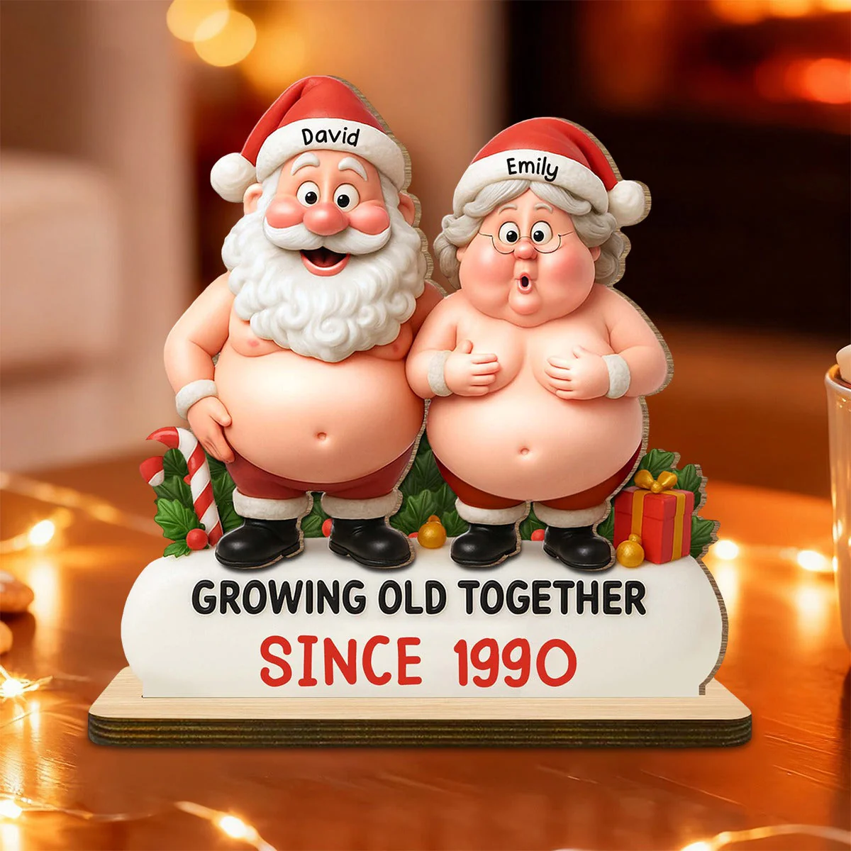 Growing Old Together Santa And Mrs Claus Figurine, Wood Plaque, Gift For Couples - Image 4