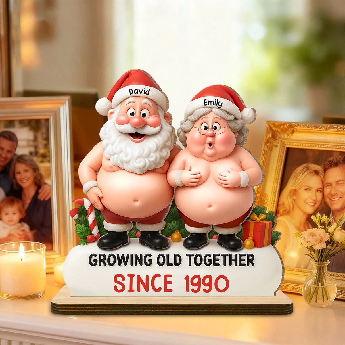 Growing Old Together Santa And Mrs Claus Figurine, Wood Plaque, Gift For Couples - Image 5