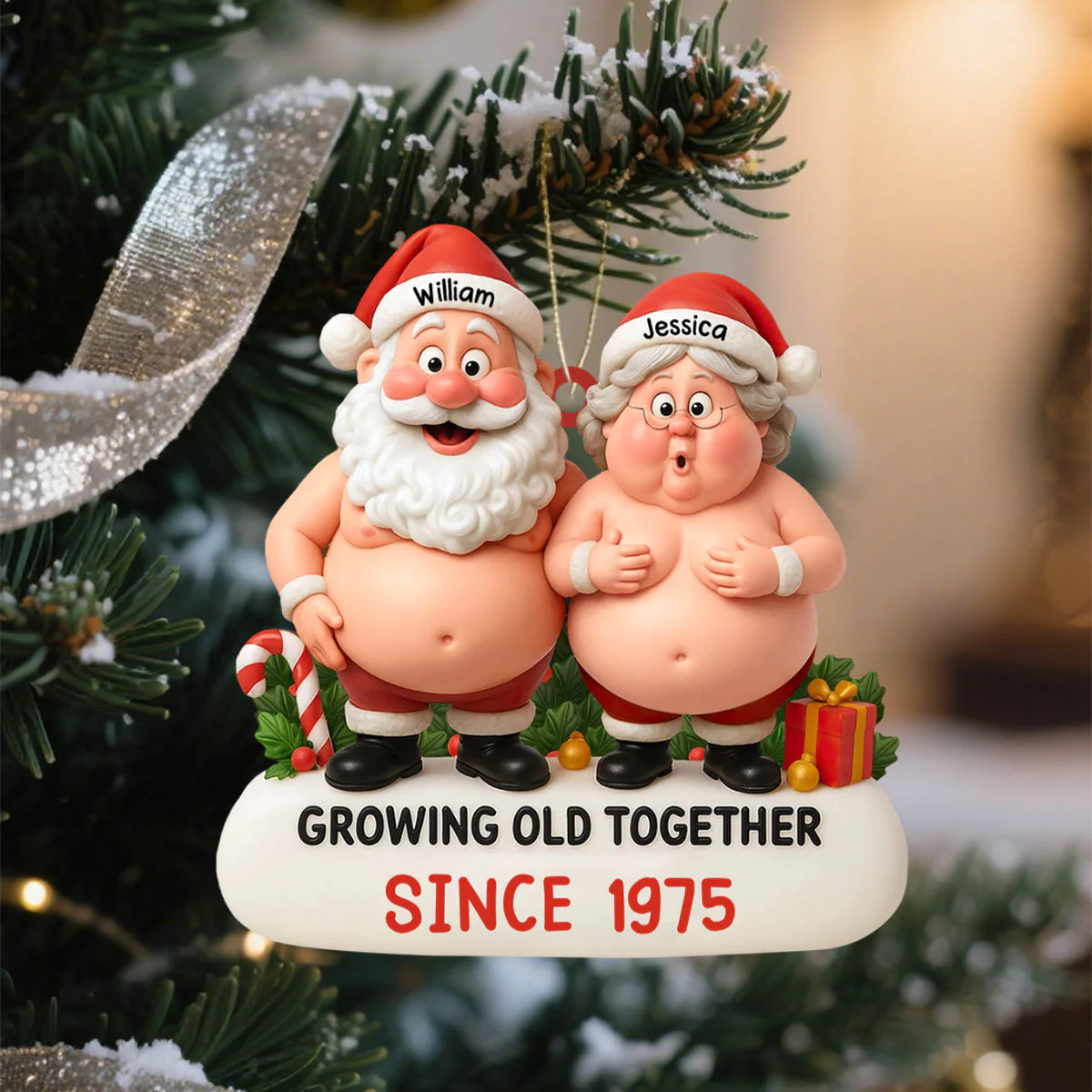 Growing Old Together, Santa And Mrs. Claus Personalized Ornament, Gift For Couples