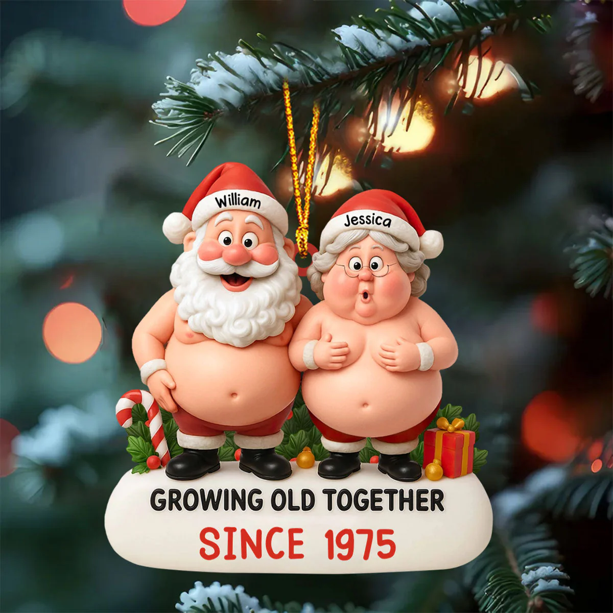 Growing Old Together, Santa And Mrs. Claus Personalized Ornament, Gift For Couples - Image 2