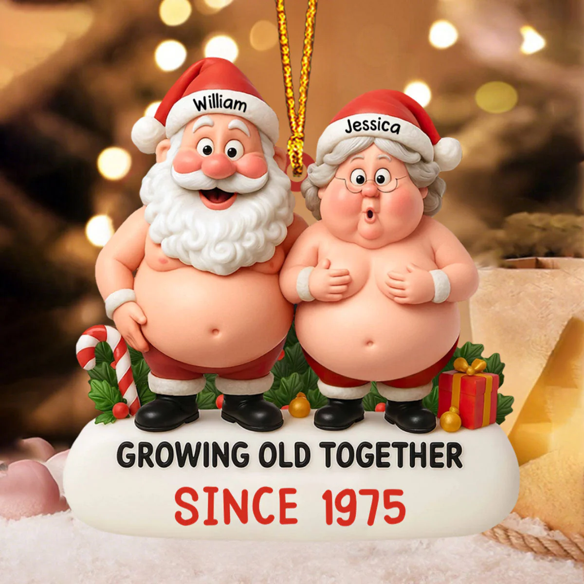 Growing Old Together, Santa And Mrs. Claus Personalized Ornament, Gift For Couples - Image 3
