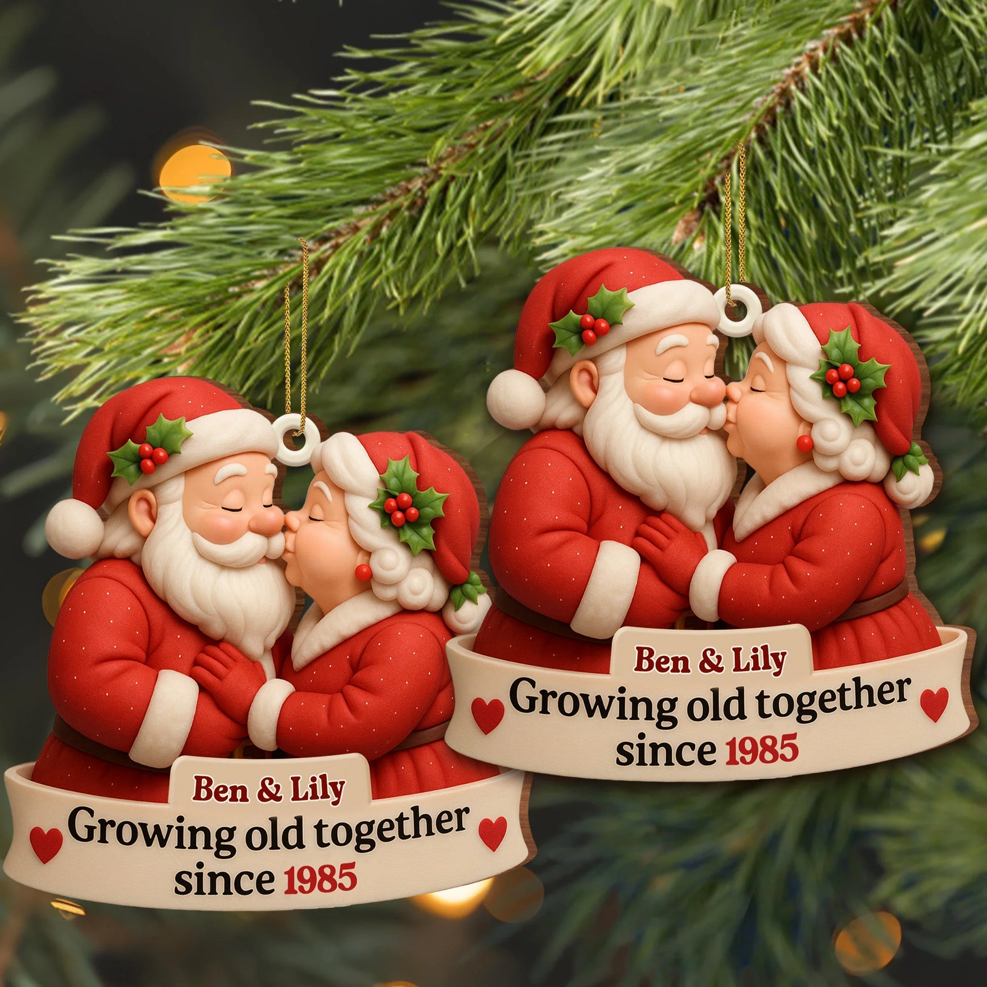 Growing Old Together With Santa and Mrs. Claus,Custom Wood Ornament,Gift For Couples and Family - Image 4