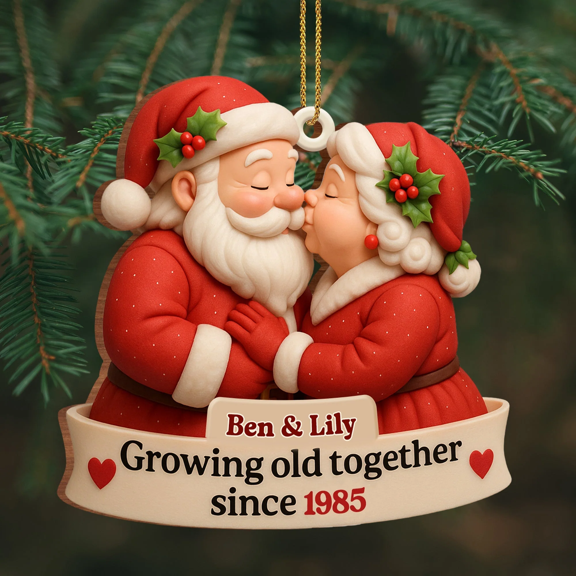 Growing Old Together With Santa and Mrs. Claus,Custom Wood Ornament,Gift For Couples and Family - Image 5
